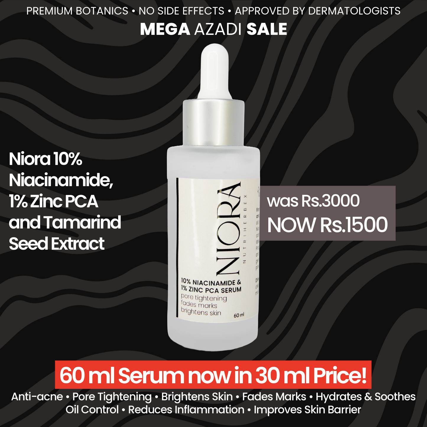 NIORA SERUM | 60 ml - 10% Niacinamide & 1% Zinc PCA