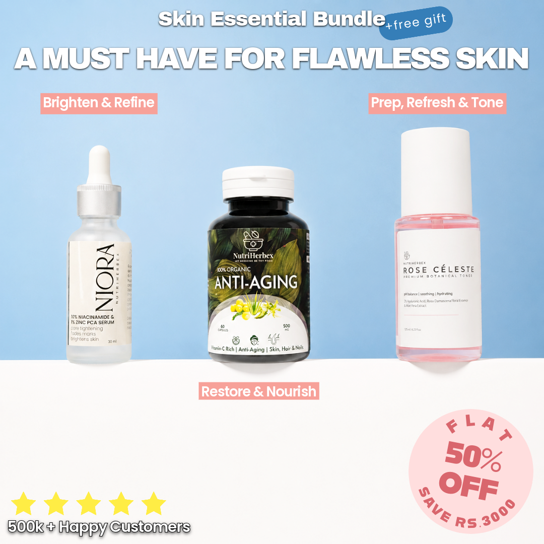 SKIN ESSENTIAL BUNDLE | Rose Cèleste Toner, Niora Serum, Anti-Aging Supplement